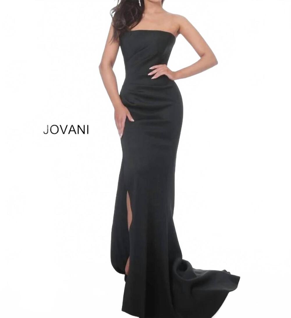 NEW JOVANI strapless scuba gown in black